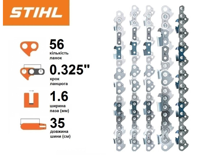Шина Stihl Rollomatic 35 см, 1.6 мм, 0.325" Шина Stihl Rollomatic 35 см, 1.6 мм, 0.325"