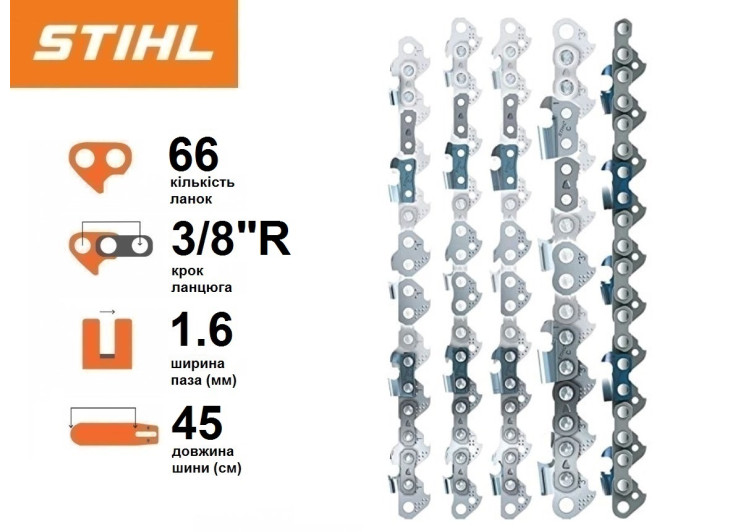 Шина Stihl Rollomatic 45 см, 1.6 мм, 3/8" Rapid Шина Stihl Rollomatic 45 см, 1.6 мм, 3/8" Rapid