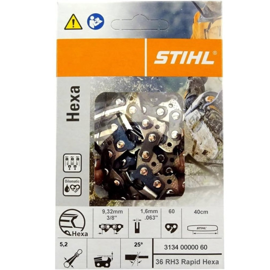 Цепь Stihl 36 RH3 HEXA, 40 см, 1.6 мм, 60 зв. Цепь Stihl 36 RH3 HEXA, 40 см, 1.6 мм, 60 зв.