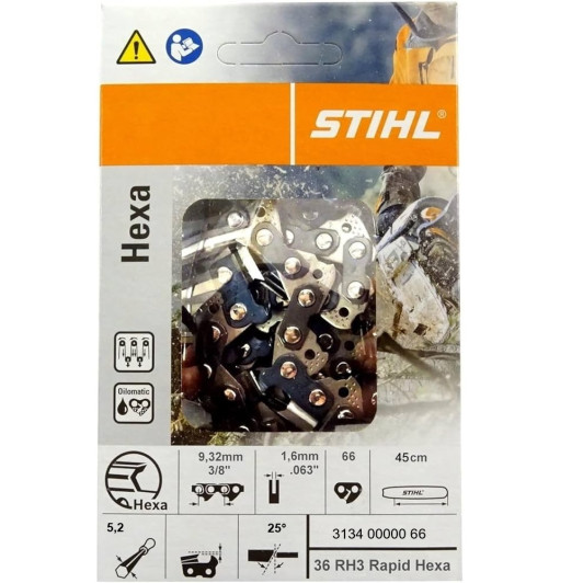 Цепь Stihl 36 RH3 HEXA, 45 см, 1.6 мм, 66 зв. Цепь Stihl 36 RH3 HEXA, 45 см, 1.6 мм, 66 зв.