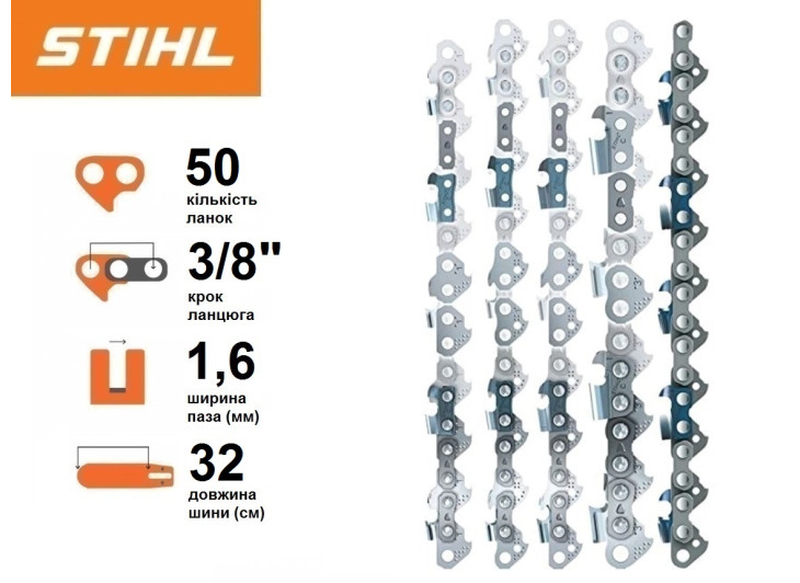 Цепь Stihl 36 RS, 32 см, 1.6 мм, 50 зв. Цепь Stihl 36 RS, 32 см, 1.6 мм, 50 зв.
